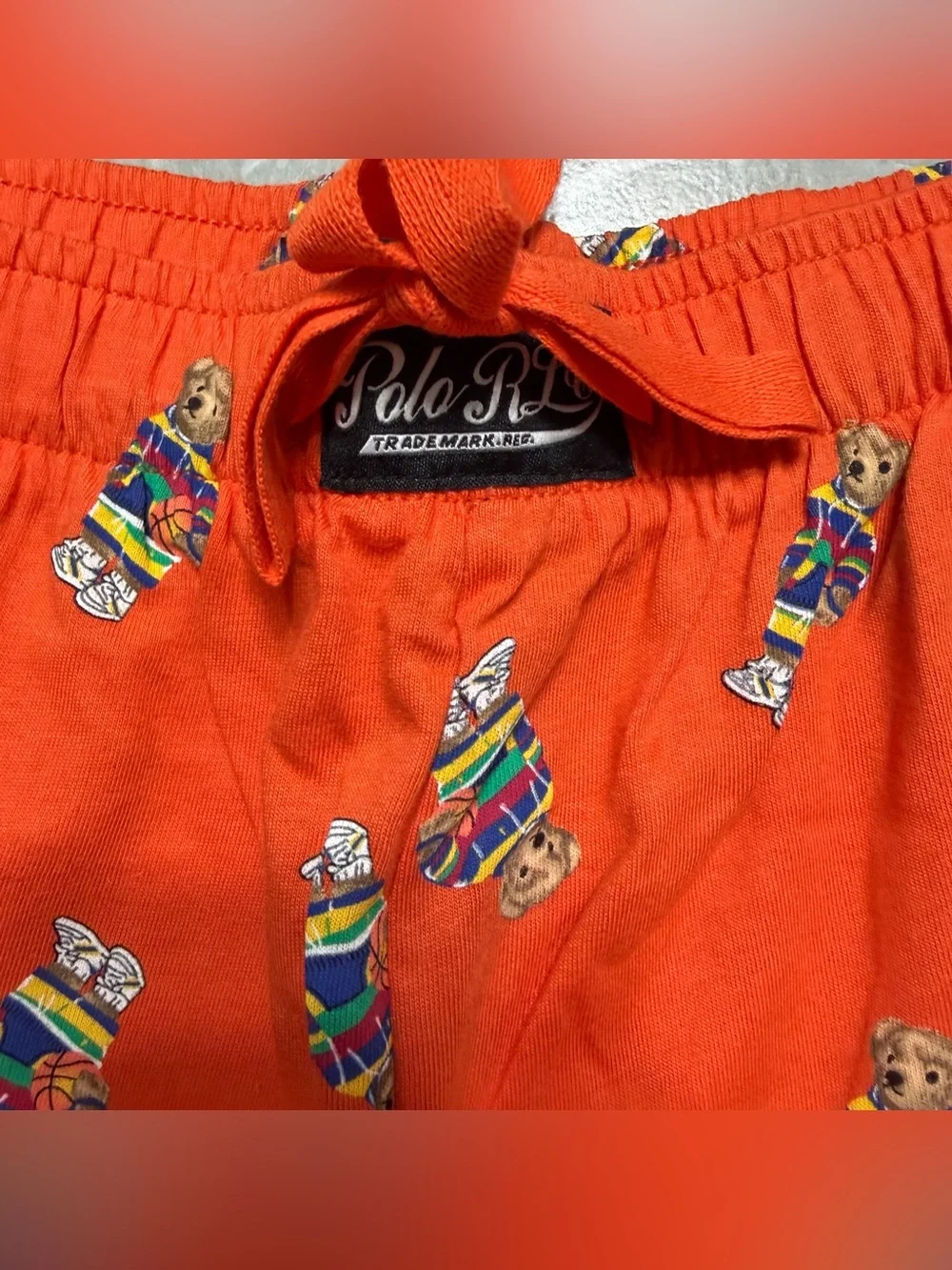 Polo Ralph Lauren Mens Orange Polo Bear Print Sleep/Lounge Shorts- Medium NWT